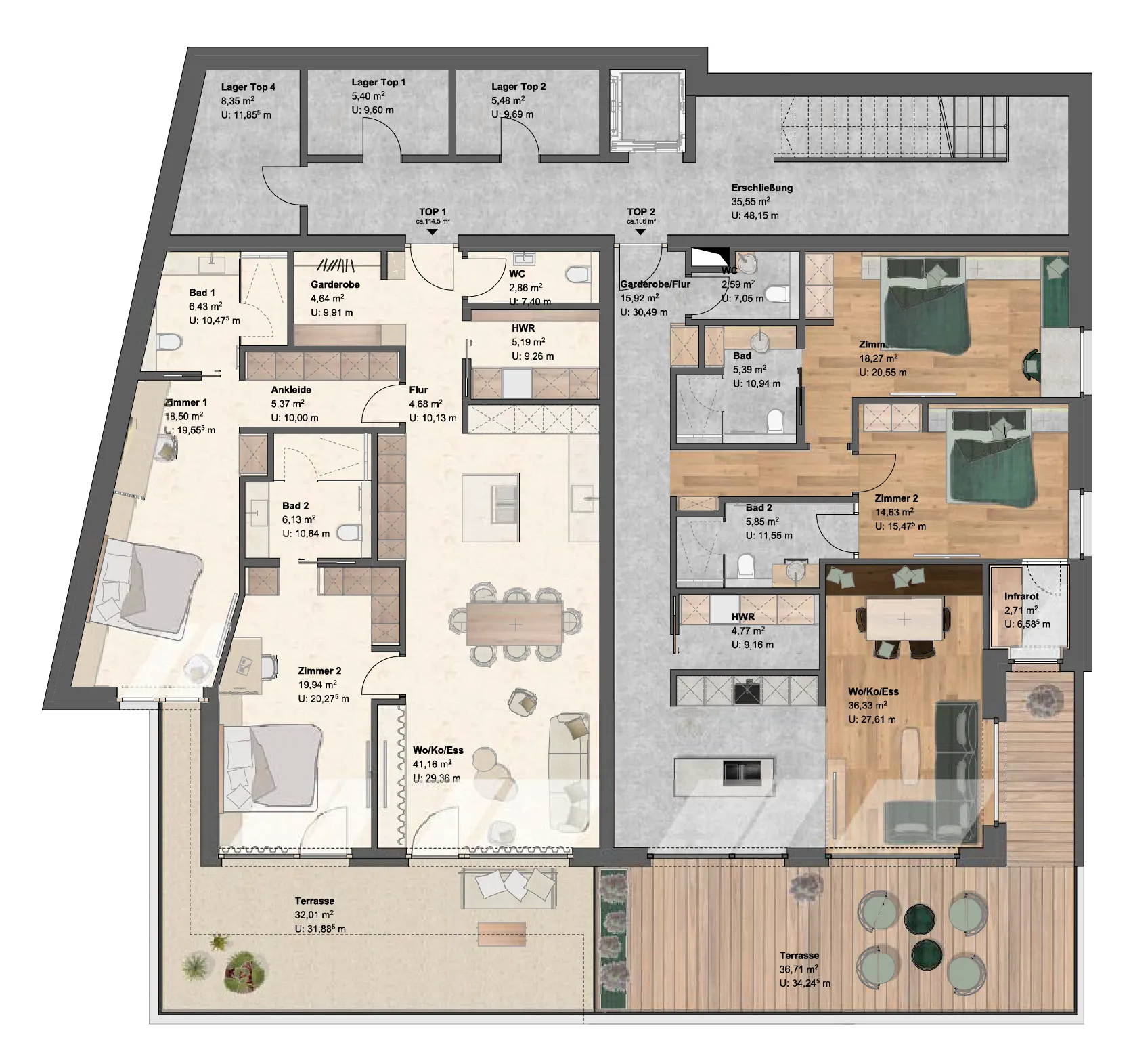 Floor plan — Apartments 1 and 2